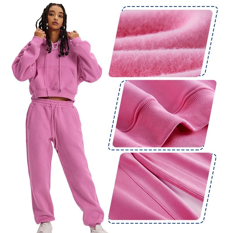 Hot Sale Winter Two Piece Cropped Women's Sweater Set Custom Oversized Plain Cropped Hoodie And Sweatpants Set