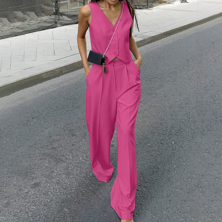 Boutique Wholesale 2024 Summer New Fashion Retro V-neck Sleeveless Tank Top Loose Pants Women's Set