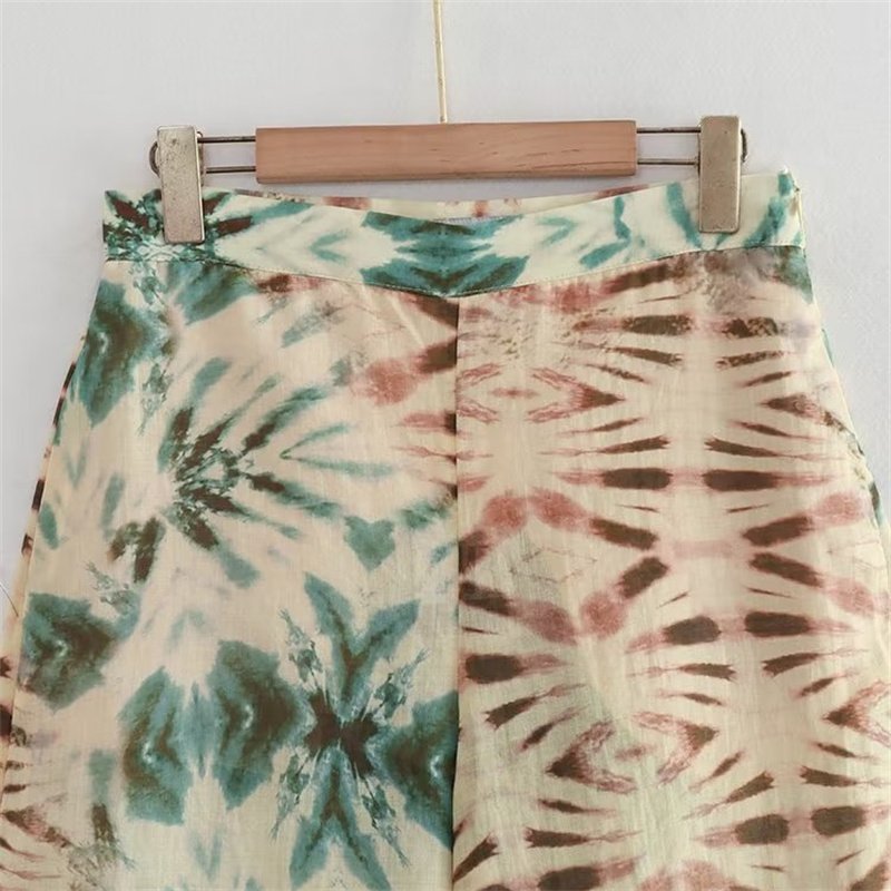 TAOP&ZA 2023 autumn new women's clothing halter collar print top high waist wide leg trousers 2731274 2731273