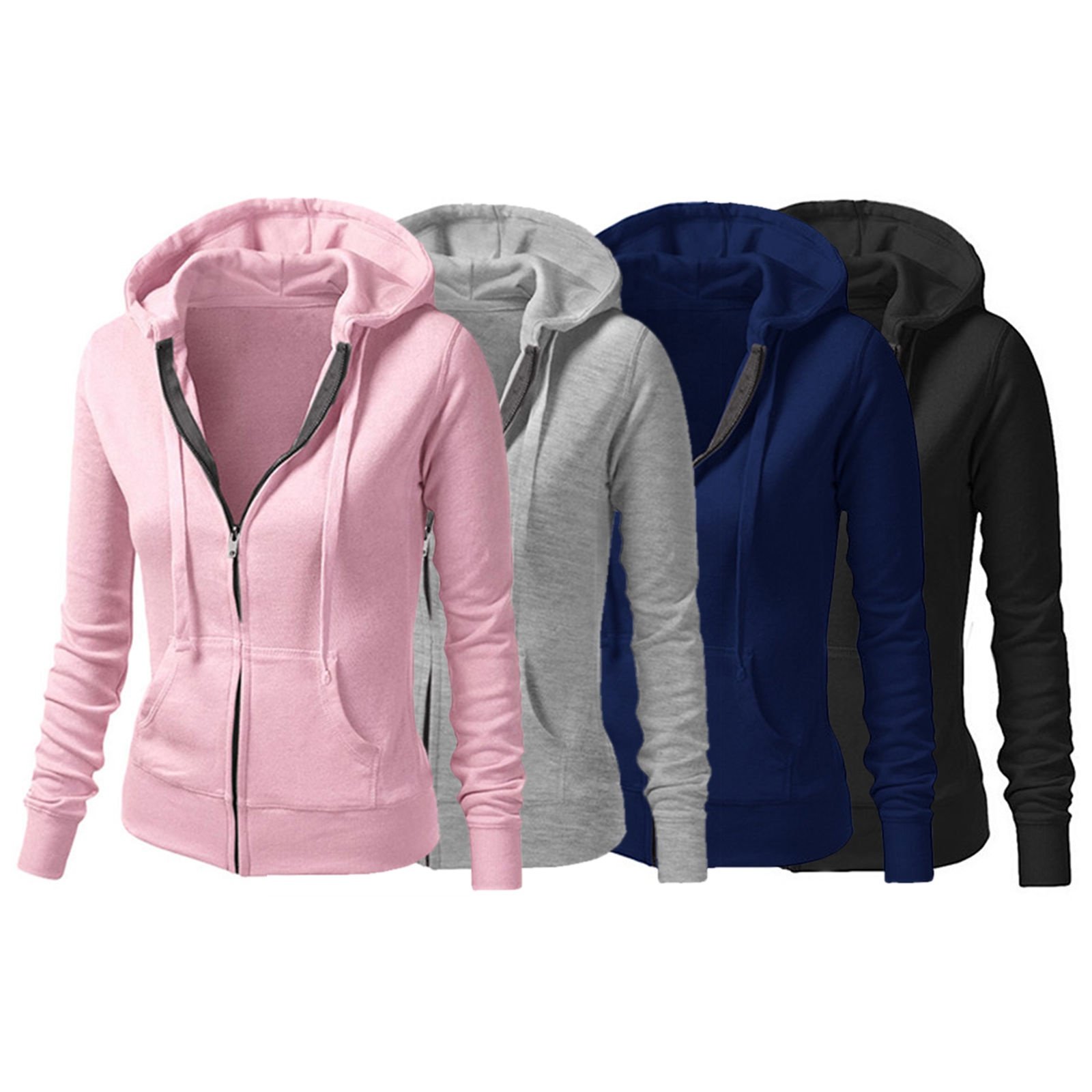 Womens Casual Zip Up Hoodie Sweatshirt Jumper Lady Hooded Women's Hoodies