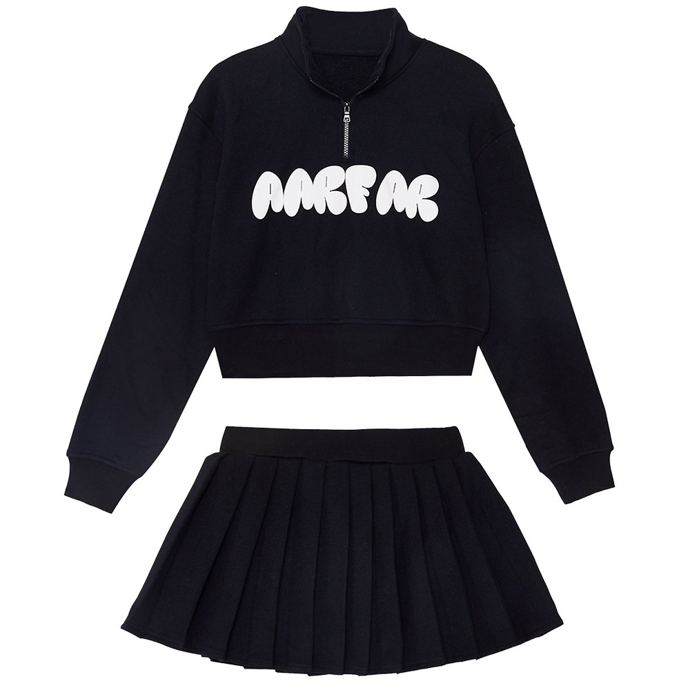 Women's Sets Zipper Cropped Hoodie Women's Pleated Skirts French Terry Custom Puff Print Logo Two Piece Set Women Clothing