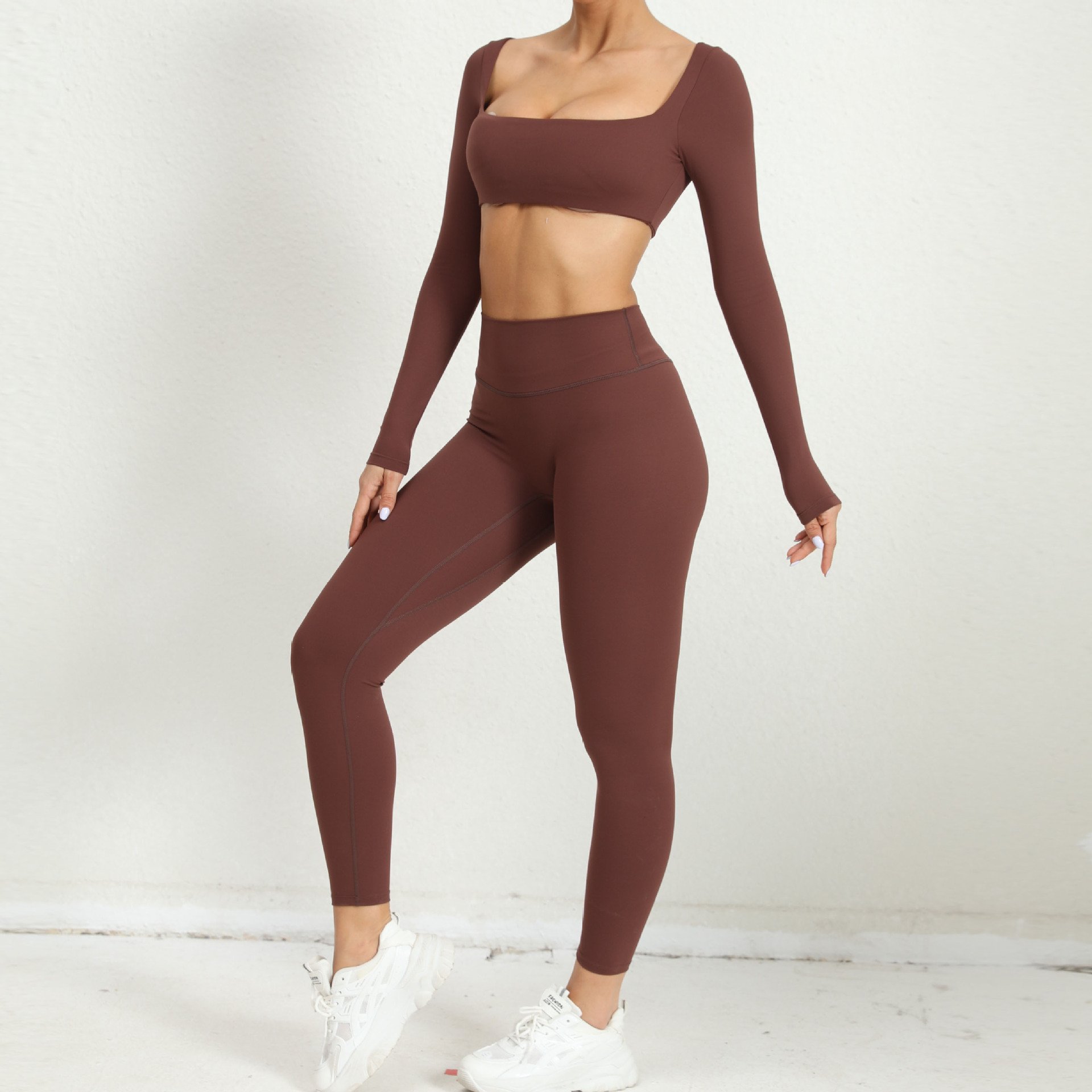 women's red wholesale polyamide crop top and legging fall 2024 women clothes track suit two pieces set women clothing sportswear