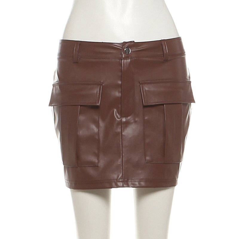 Cargo Sexy Leather 2 Piece Skirt Sets 2024 Fall Winter Outfit Y2K Streetwear Mini Dress Elegant Club Party Skirt Sets for women