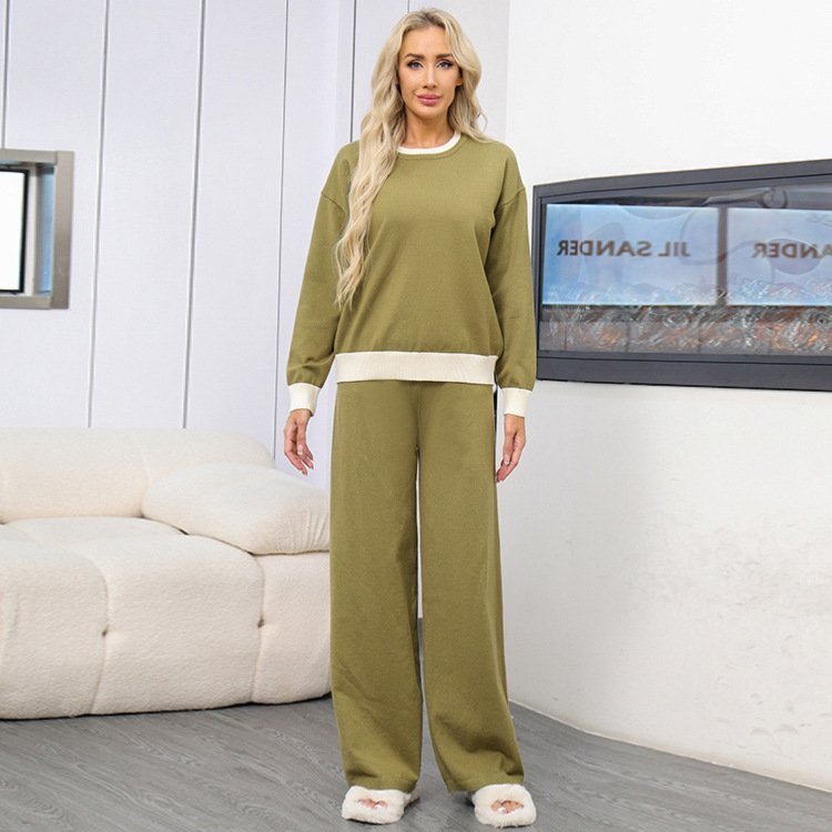 Boutique Wholesale 2024 Autumn New Style Temperament Round Neck Knitted Sweater Slimming Wide Leg Pants Women's Set