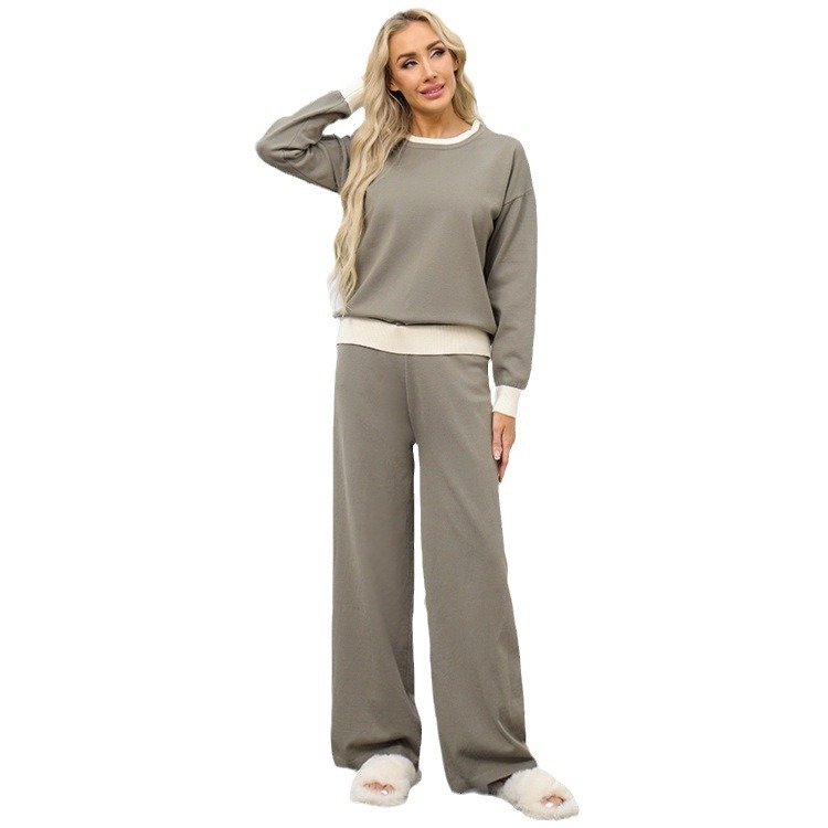 Boutique Wholesale 2024 Autumn New Style Temperament Round Neck Knitted Sweater Slimming Wide Leg Pants Women's Set