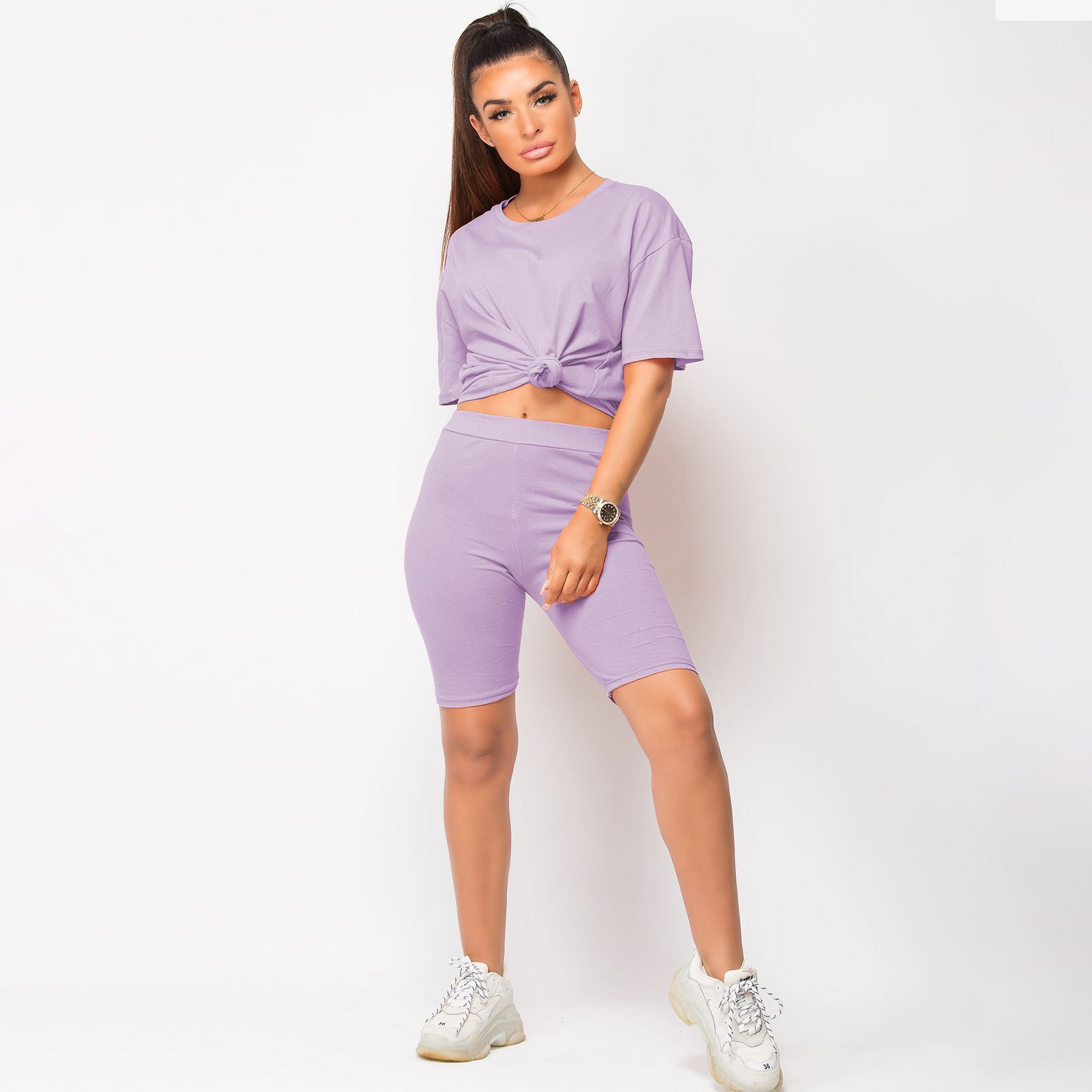 Women Slim Fit Premium Quality Two Piece Shirt And Shorts Set Custom Ladies Workout Active Women Clothes Set