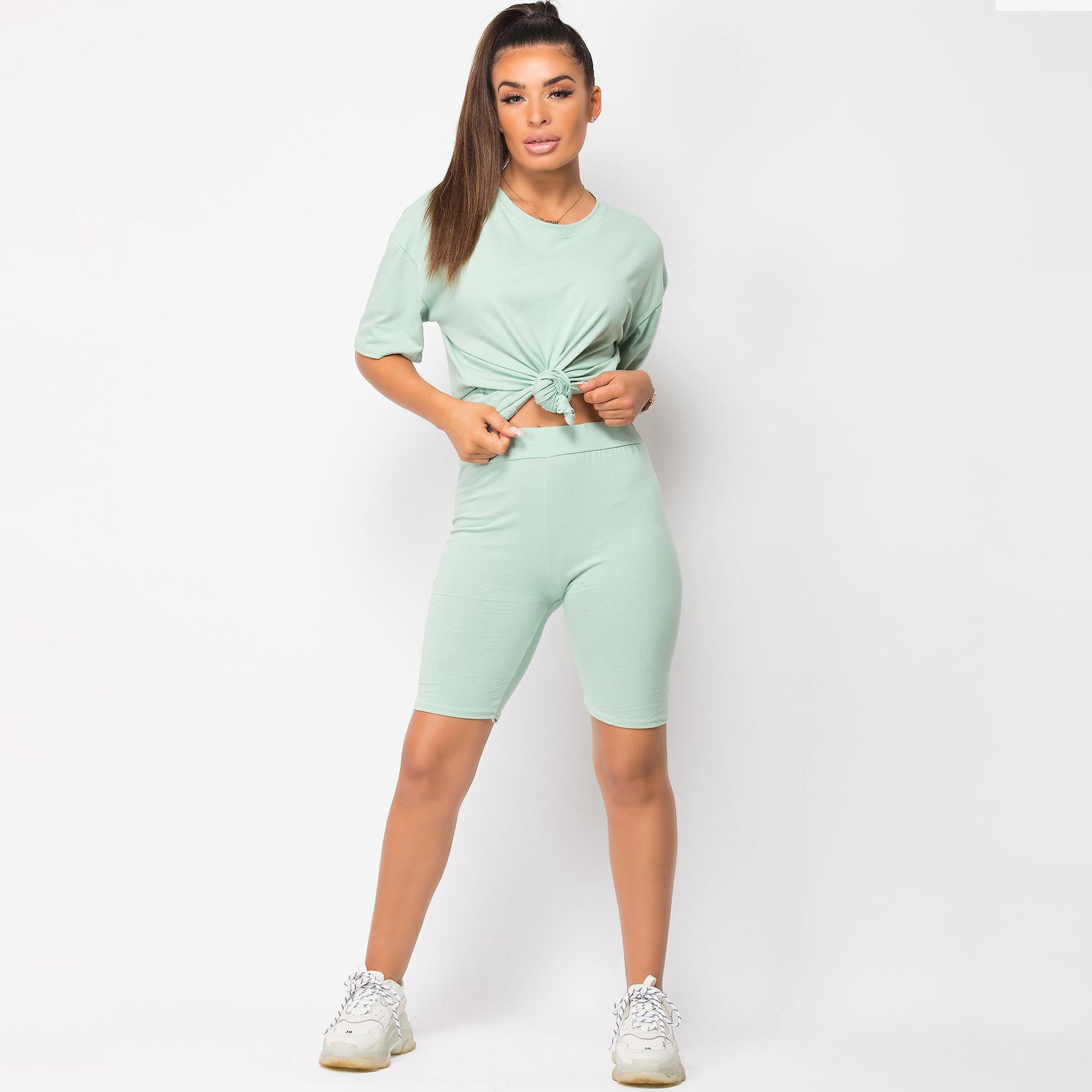 Women Slim Fit Premium Quality Two Piece Shirt And Shorts Set Custom Ladies Workout Active Women Clothes Set