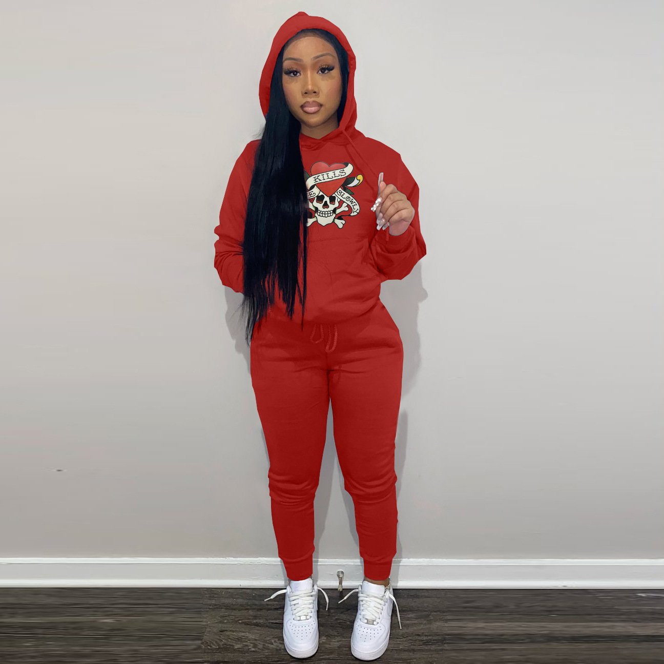 High quality Fall 2024 women clothes printed pullover hoodie jogger tracksuit 2 piece sweatpants and hoodie women's set