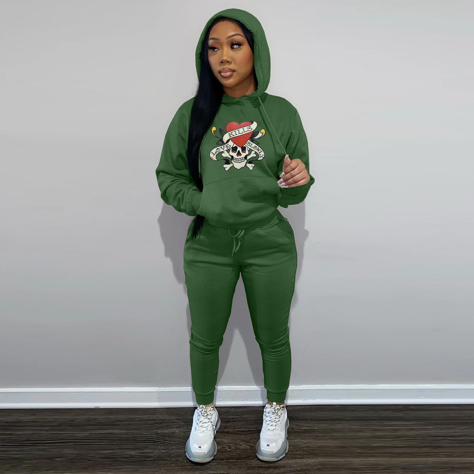 High quality Fall 2024 women clothes printed pullover hoodie jogger tracksuit 2 piece sweatpants and hoodie women's set
