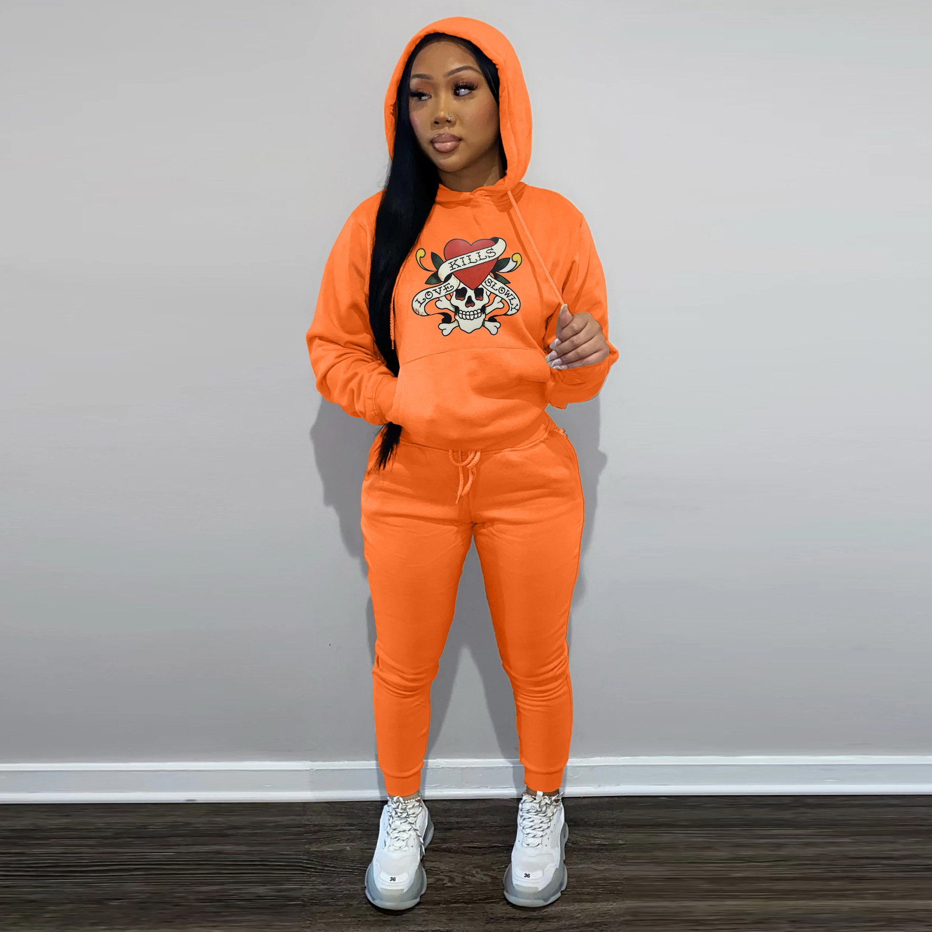 High quality Fall 2024 women clothes printed pullover hoodie jogger tracksuit 2 piece sweatpants and hoodie women's set