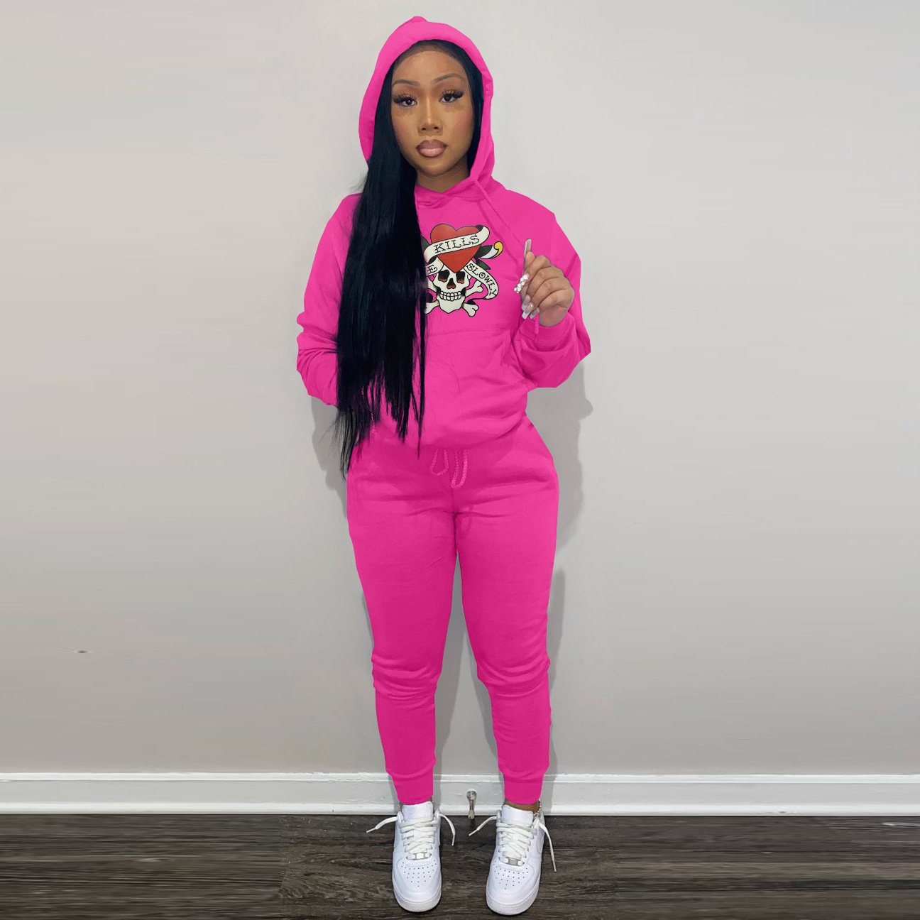 High quality Fall 2024 women clothes printed pullover hoodie jogger tracksuit 2 piece sweatpants and hoodie women's set