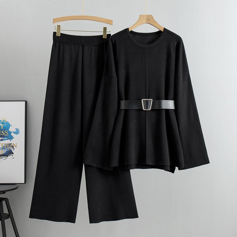 Boutique Wholesale 2024 Autumn New Fashionable Loose Temperament Knitted Wide Leg Pants Sweater Women's Set
