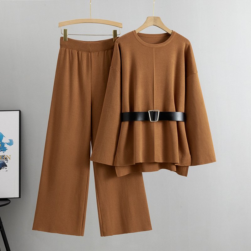 Boutique Wholesale 2024 Autumn New Fashionable Loose Temperament Knitted Wide Leg Pants Sweater Women's Set