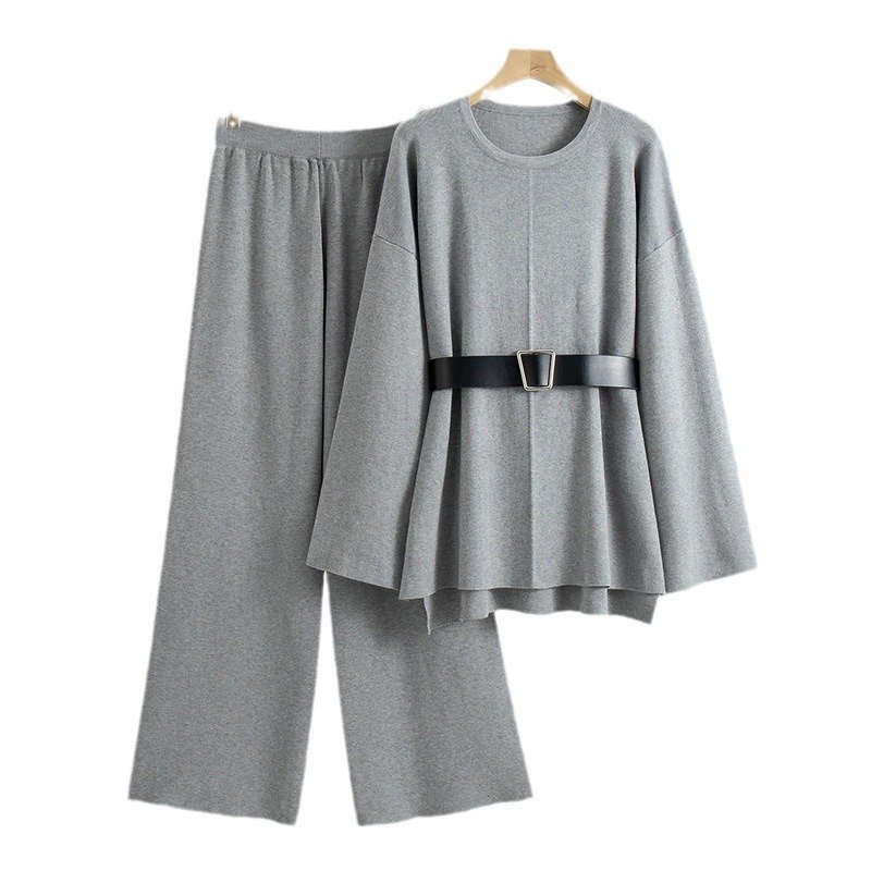 Boutique Wholesale 2024 Autumn New Fashionable Loose Temperament Knitted Wide Leg Pants Sweater Women's Set