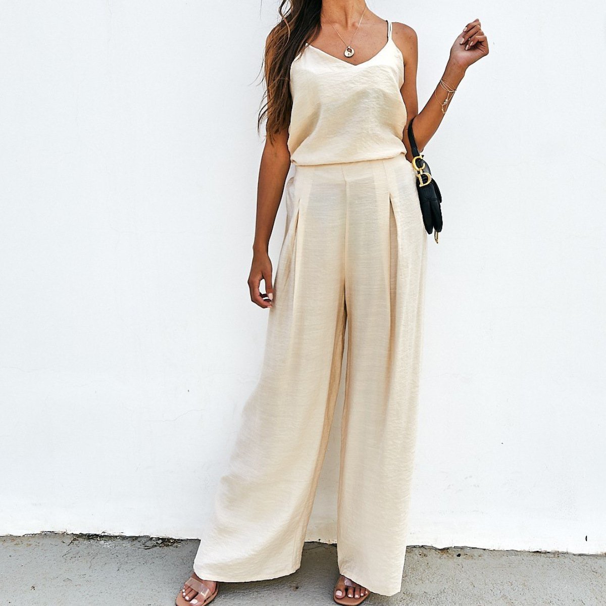 PASUXI 2024 Newest Lady Suspenders Strapless Tight Vest Top Wide Leg Pants Suit Women Plus Size Two Piece Set