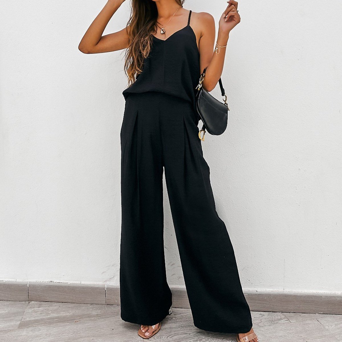 PASUXI 2024 Newest Lady Suspenders Strapless Tight Vest Top Wide Leg Pants Suit Women Plus Size Two Piece Set