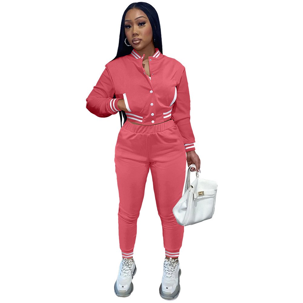 Autumn 2024 plus-size baseball jacket 2-piece women's suit Custom logo casual Jogger sportswear Embroidered stretch women's wear