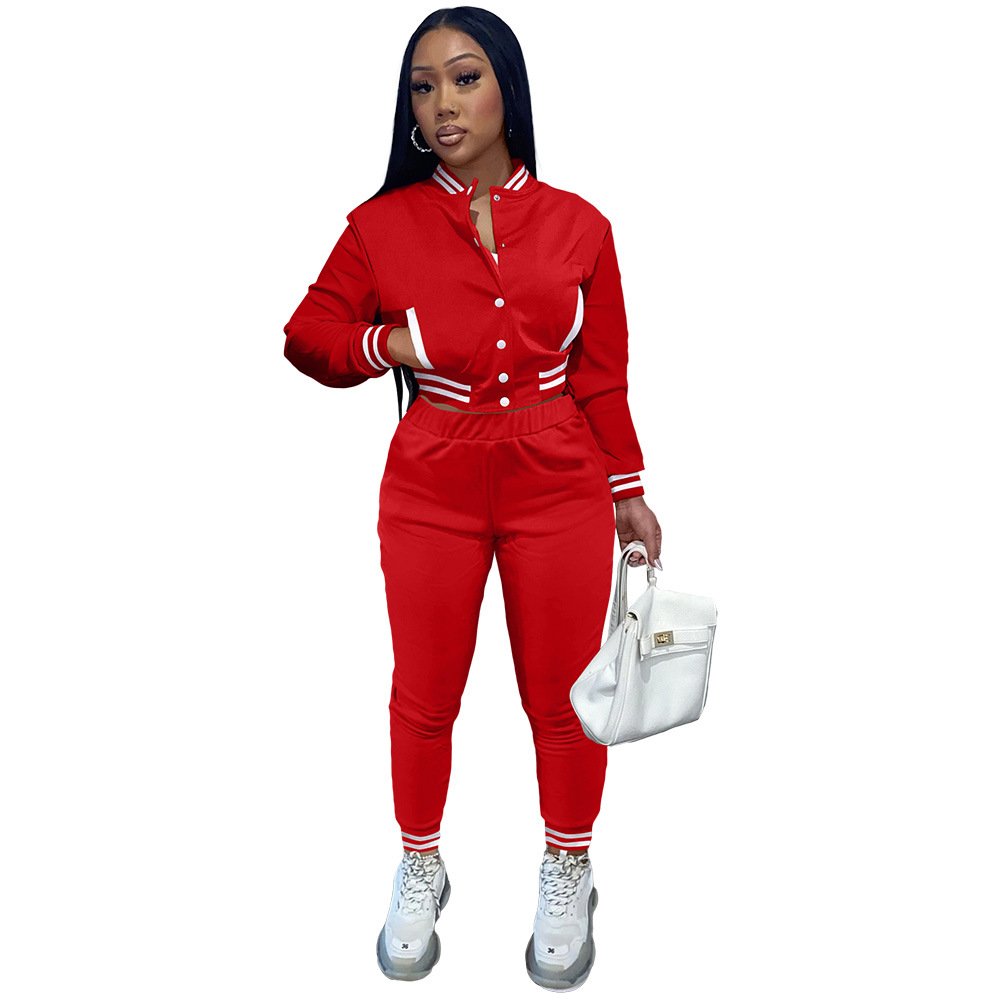 Autumn 2024 plus-size baseball jacket 2-piece women's suit Custom logo casual Jogger sportswear Embroidered stretch women's wear