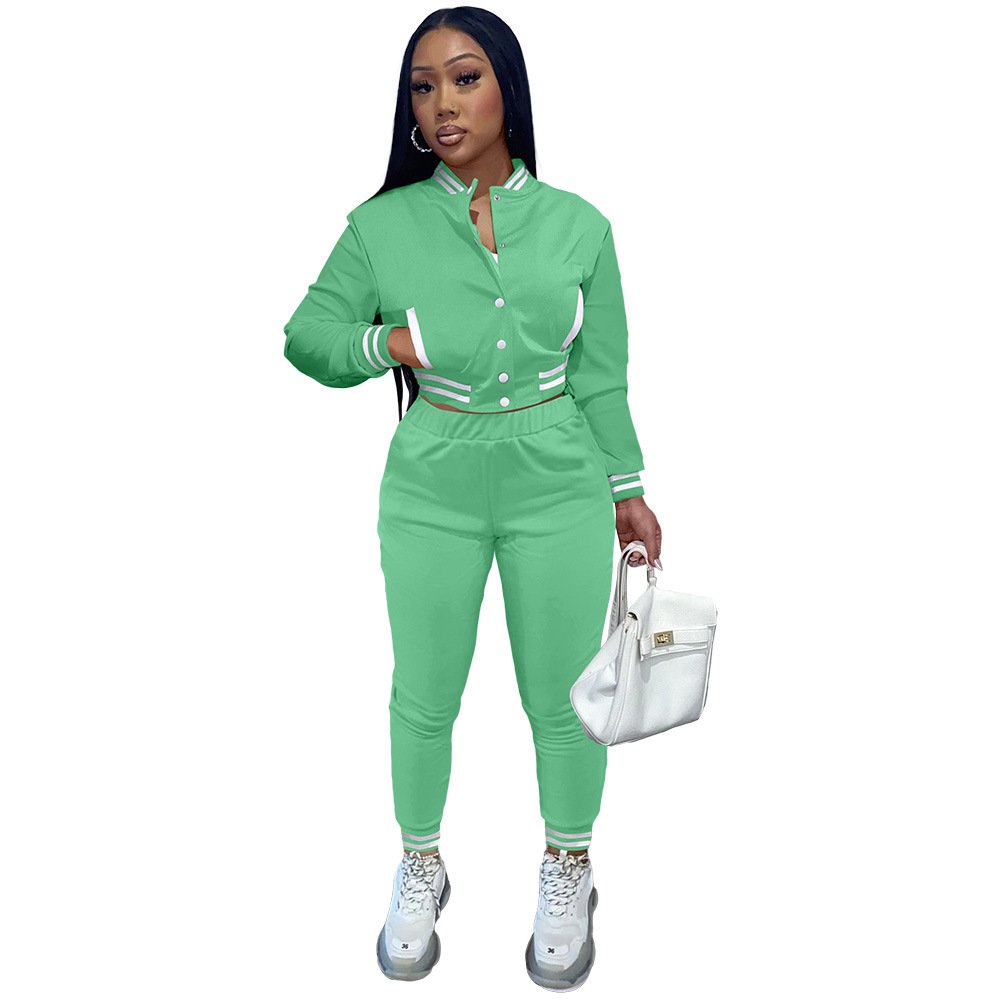 Autumn 2024 plus-size baseball jacket 2-piece women's suit Custom logo casual Jogger sportswear Embroidered stretch women's wear