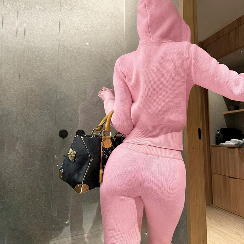 Peeqi W24S54358 new 2024 fashion zipper autumn solid color hoodies casual pants two piece set casual elegant suit women lady