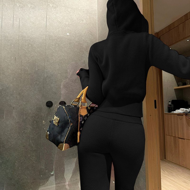 Peeqi W24S54358 new 2024 fashion zipper autumn solid color hoodies casual pants two piece set casual elegant suit women lady