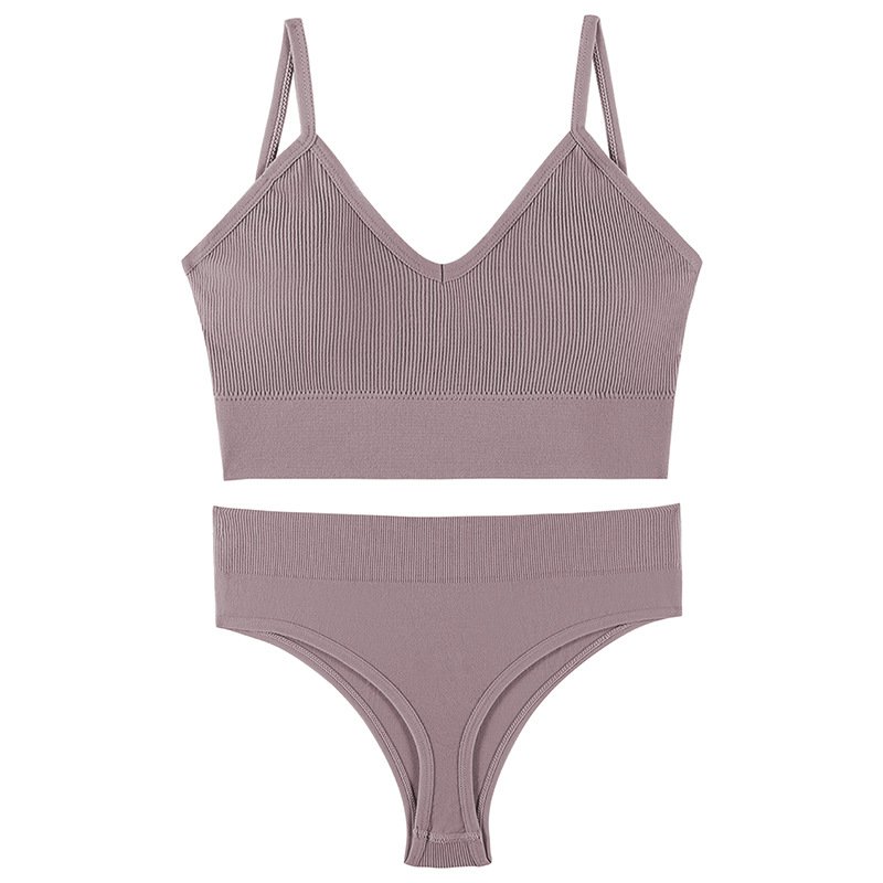 Wholesale underwire Lingerie Set Sexy Woman bra Push Up Seamless Solid Color Vests Set Women's Panties women Crop Beauty Back