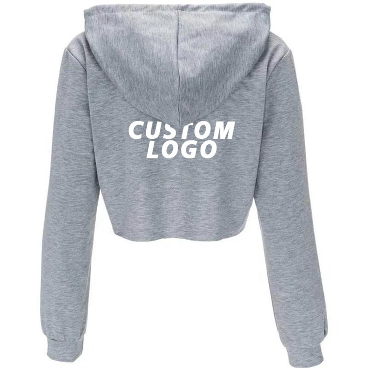 Wholesale Cotton Ladies Blank GYM Long Sleeve Tracksuit Crop Top Women's Sweatshirt Custom LOGO Cropped Hoodie For women
