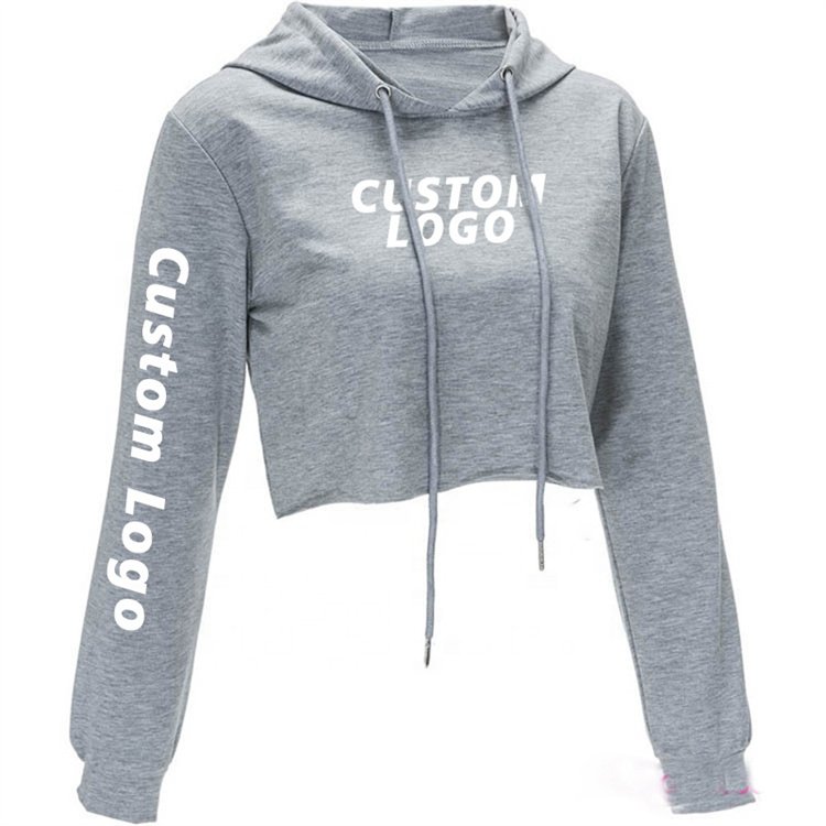 Wholesale Cotton Ladies Blank GYM Long Sleeve Tracksuit Crop Top Women's Sweatshirt Custom LOGO Cropped Hoodie For women