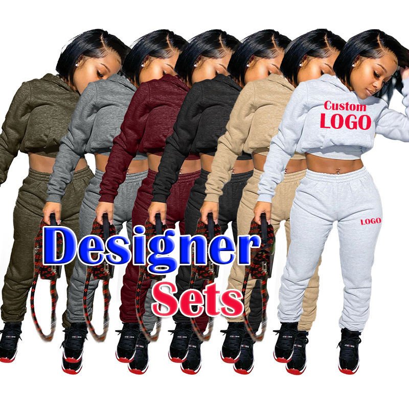 Custom logo womens clothing fall two piece pants set sweatpants and hoodies with jogger woman sweat women's sets