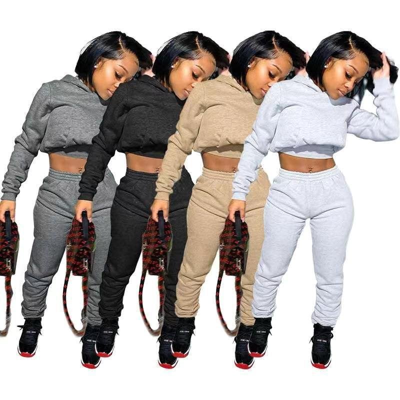 Custom logo womens clothing fall two piece pants set sweatpants and hoodies with jogger woman sweat women's sets