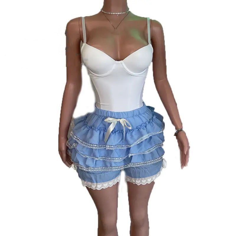 Cute Vacation Women's Sets Summer Outfits Women Bodysuit and Ruffle Shorts Casual Lace 2 Piece Shorts Set For Women