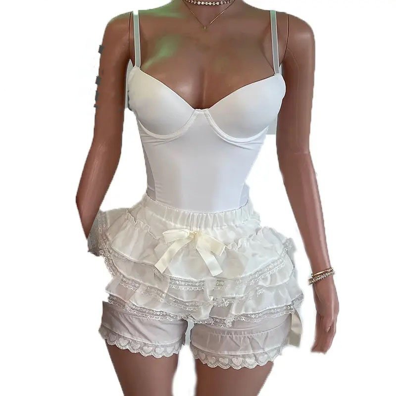 Cute Vacation Women's Sets Summer Outfits Women Bodysuit and Ruffle Shorts Casual Lace 2 Piece Shorts Set For Women