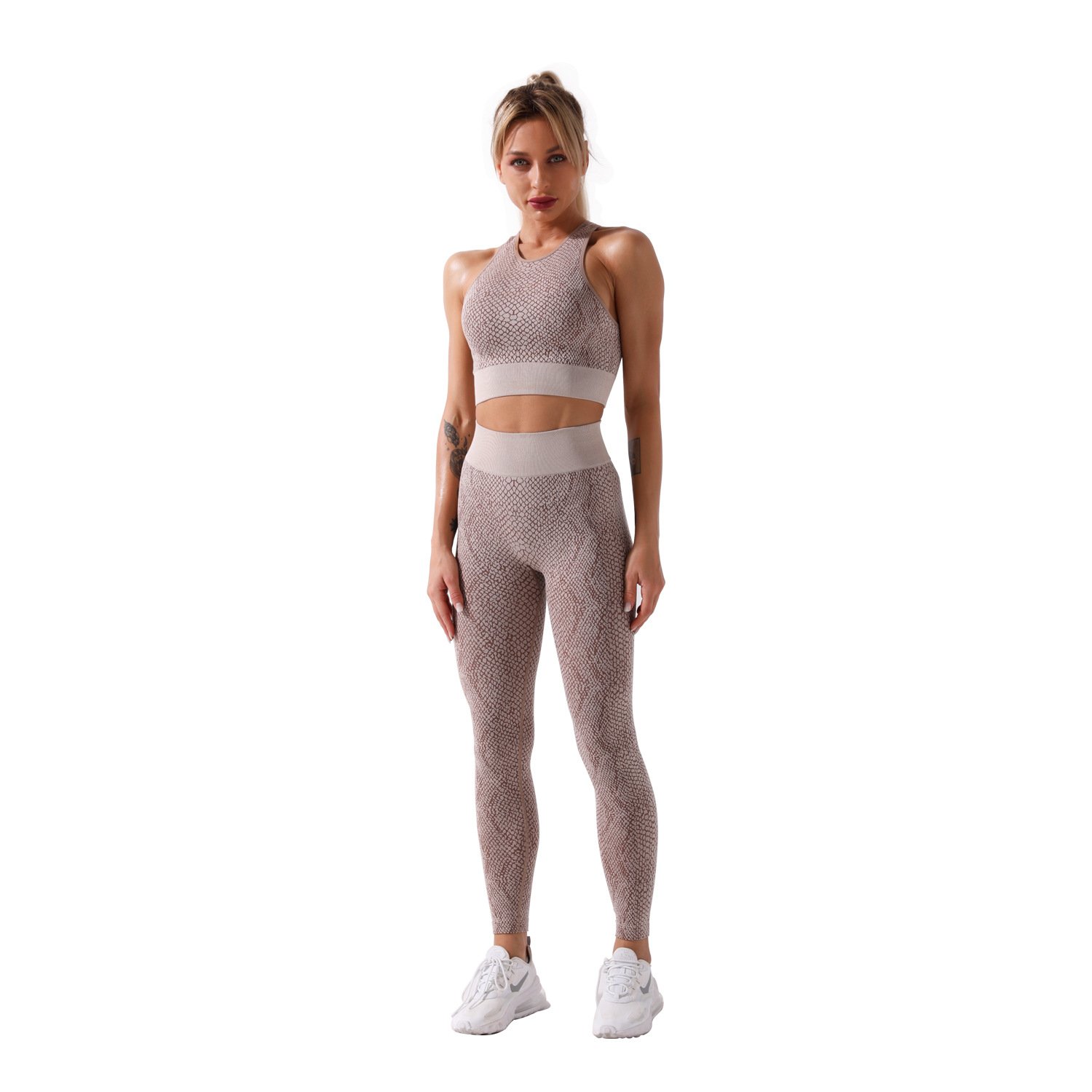 HOT Snake Print Seamless Yoga Set Female Workout Clothing Gym Set Push Up Sports Bra High Waist Sport Leggings Women Suit