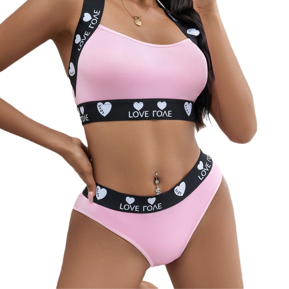 Women's Plus Sexy Lingerie Set Plus Size Letter Tape Crisscross Back Bra Panty Lingerie 2 Piece Set