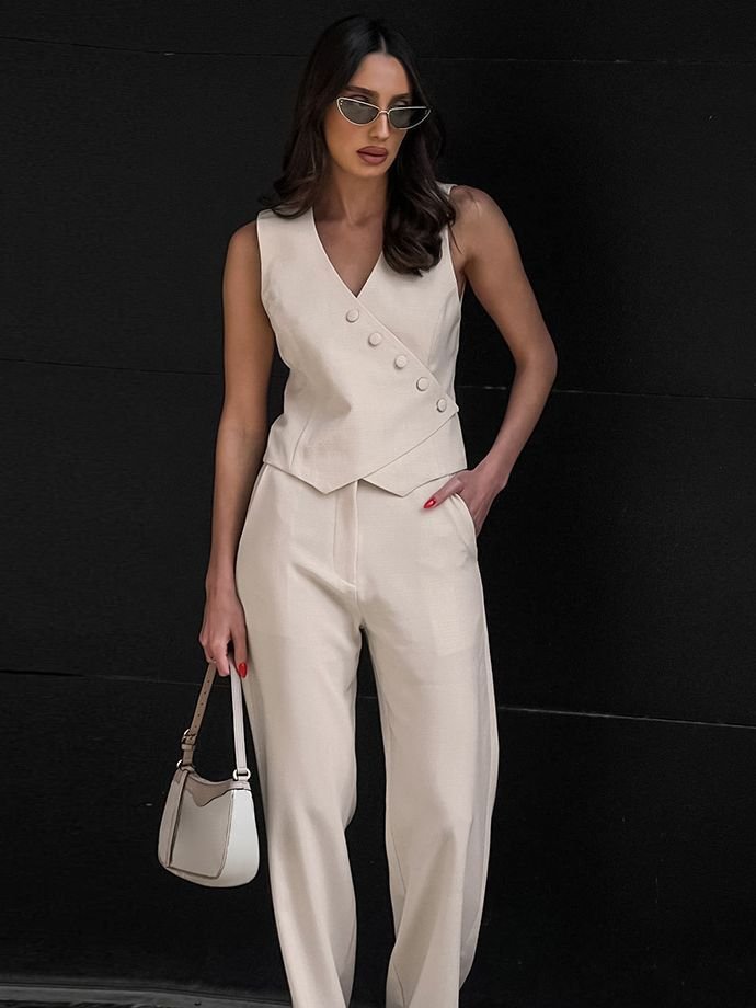 2024 summer women's daily clothing office lady sleeveless tank top V neck Vest cotton Linen women's suits