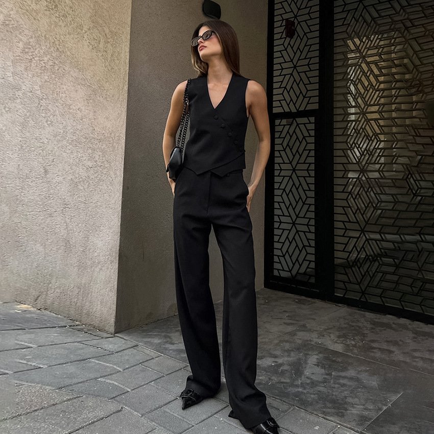 2024 summer women's daily clothing office lady sleeveless tank top V neck Vest cotton Linen women's suits