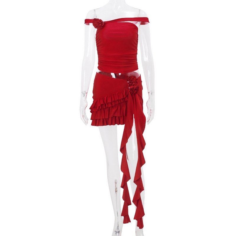 Casual Sexy Fashion Street New Women's Suit Sleeveless U-neck Top + Contrast Color Tight Skirt Knitted 2 Piece Set Women