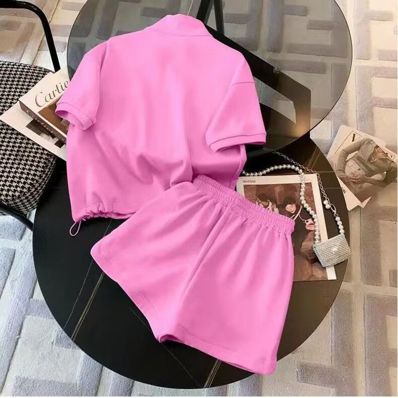 European high-end sportswear women's summer 2024 new fashion casual shorts short sleeve zipper pocket two-piece set