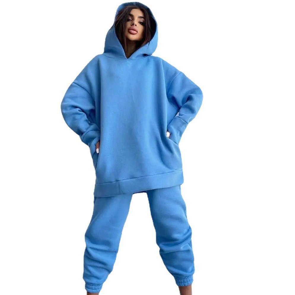 Custom Logo Plus Size Hoodie Training Jogging Wear Two Piece Clothing Wholesale Women Cotton Jogging stacked sweat suits
