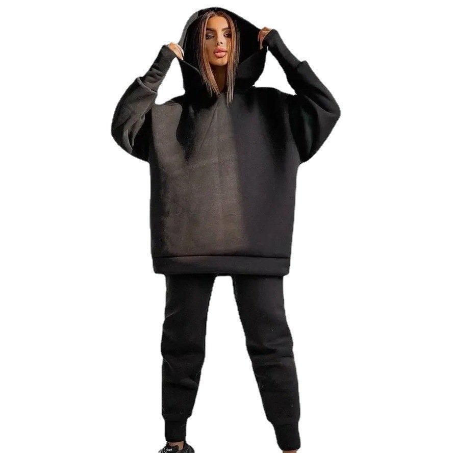 Custom Logo Plus Size Hoodie Training Jogging Wear Two Piece Clothing Wholesale Women Cotton Jogging stacked sweat suits