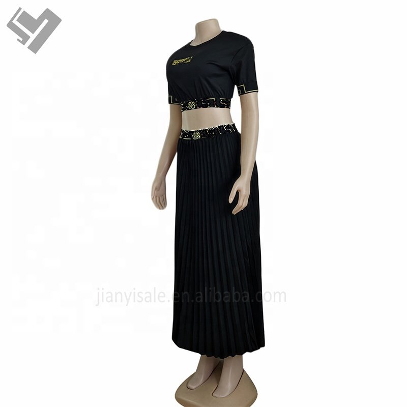 Famous Brand Women Luxury 2 Pieces Skirt Set Designer Print Short Sleeve Vintage Long Skirt Suit Summer 2 Piece Set