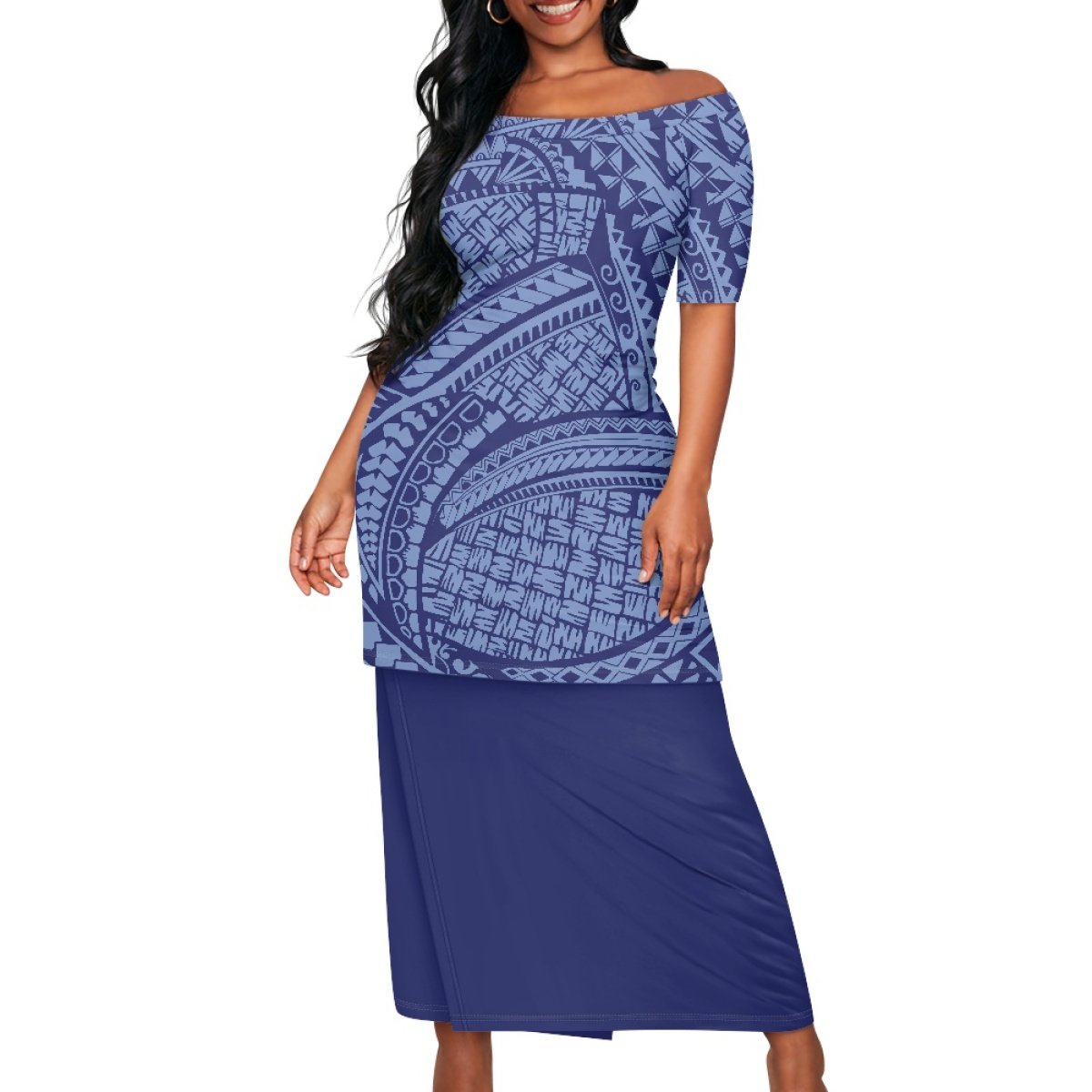 Summer Islander Women's Puletasi Samoa Dresses Lady Short Sleeve Off Shoulder Two Piece Set Polynesian Tribal Clothing Wholesale