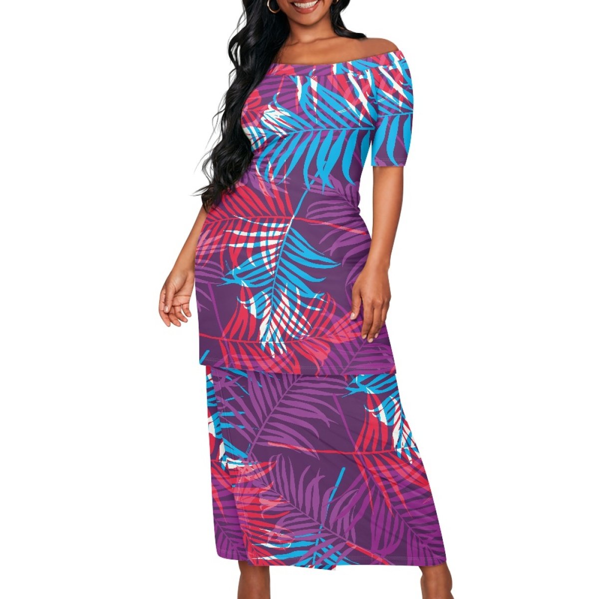 Summer Islander Women's Puletasi Samoa Dresses Lady Short Sleeve Off Shoulder Two Piece Set Polynesian Tribal Clothing Wholesale