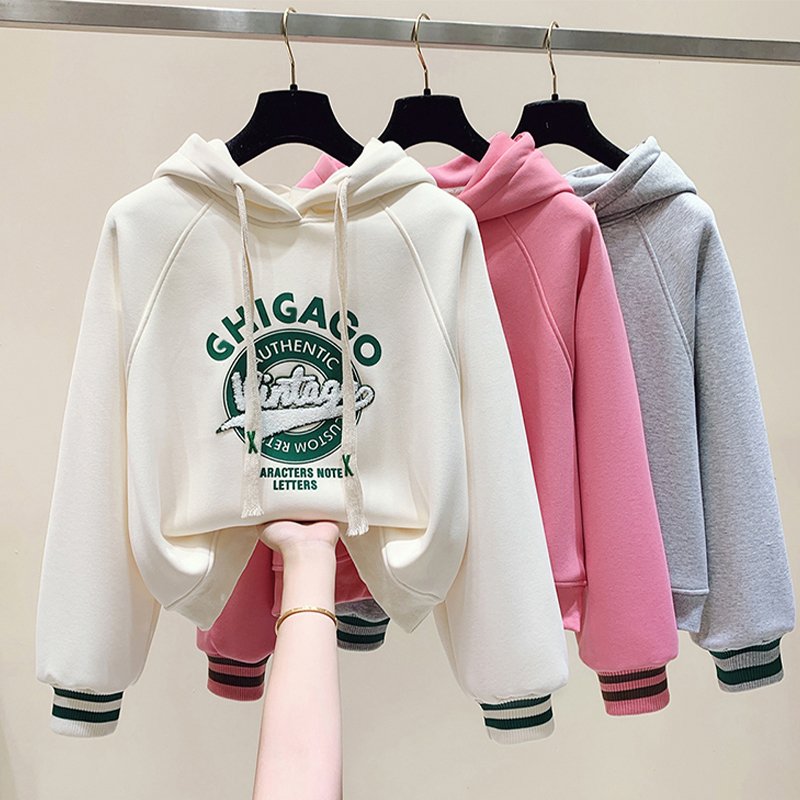 Custom plus size cropped sweatpants Chenille Embroidery puff print 100% cotton hoodies set women pullover hoodi manufacturer