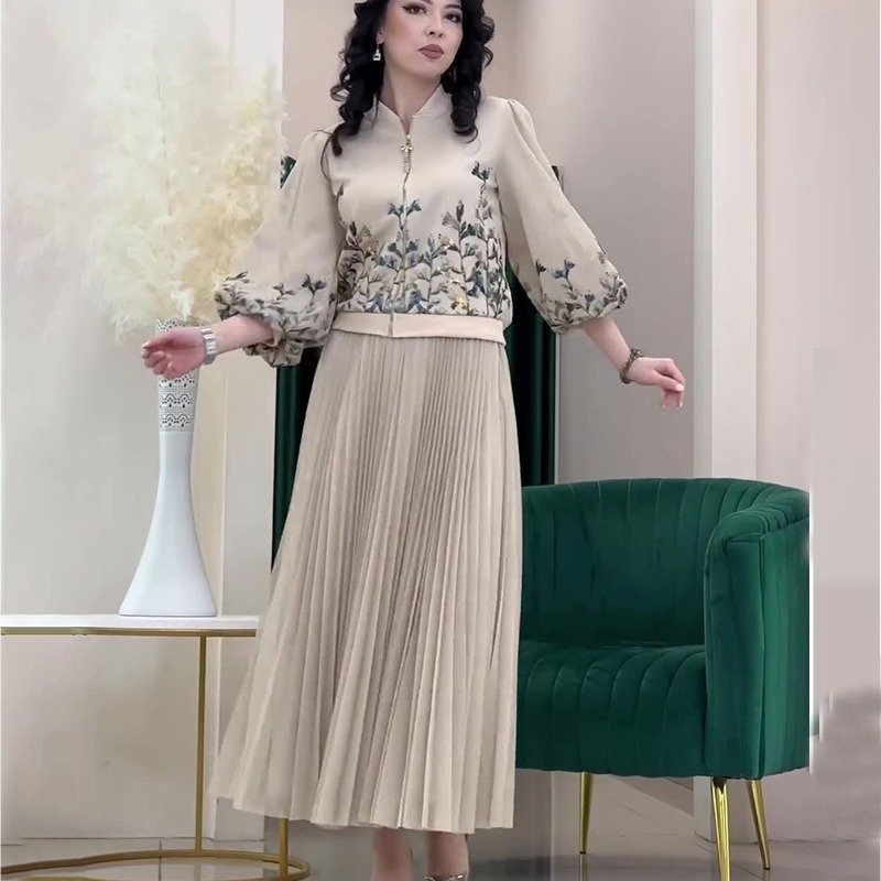 Boutique Wholesale 2024 Autumn New Fashion Printed Zipper Jacket Folding Half Skirt Women's Set