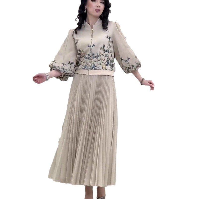 Boutique Wholesale 2024 Autumn New Fashion Printed Zipper Jacket Folding Half Skirt Women's Set