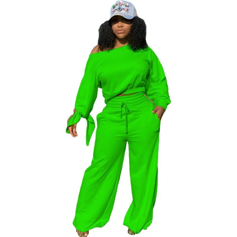 Conyson Hot Sale Fall Winter Custom Lounge Wear Women Clothing Color Contrast Knitted 2 Piece Set Women Long Sleeves Pant Sets
