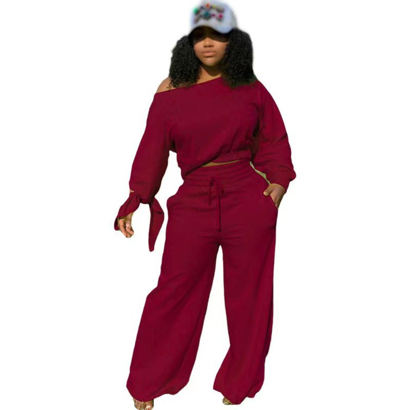 Conyson Hot Sale Fall Winter Custom Lounge Wear Women Clothing Color Contrast Knitted 2 Piece Set Women Long Sleeves Pant Sets