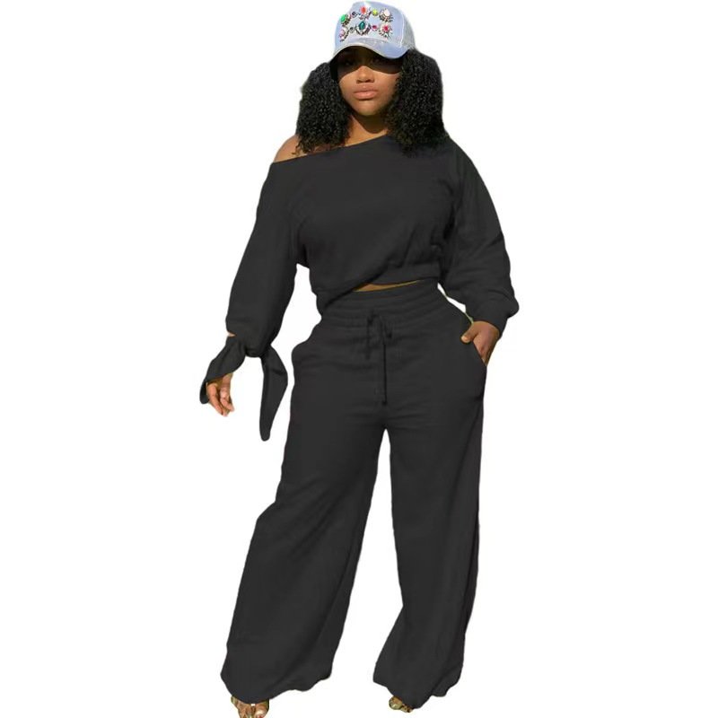 Conyson Hot Sale Fall Winter Custom Lounge Wear Women Clothing Color Contrast Knitted 2 Piece Set Women Long Sleeves Pant Sets
