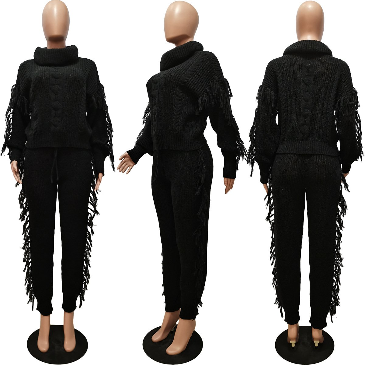 2023 Autumn High Quality Turtleneck Casual Two Piece Sweater Set For Women Knitted Pants 2 Piece Knit Sweater Women's Set